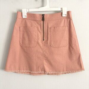 Madewell Orange Coral Mini Skirt Front Zip Frayed End Women’s Size 4